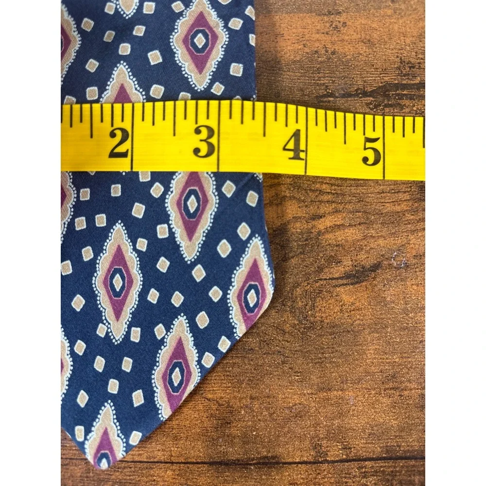 Givenchy Monsieur Mens Silk Tie Navy Blue Burgundy Geometric Diamond Made Italy